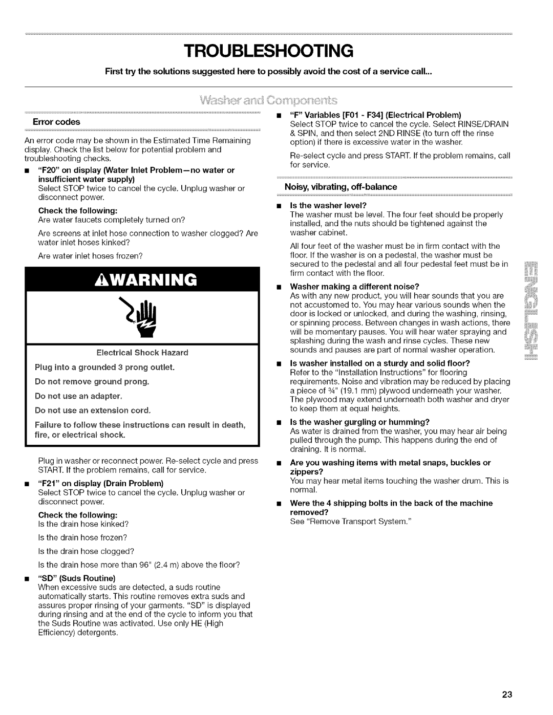 Kenmore 4753 manual Troubleshooting 