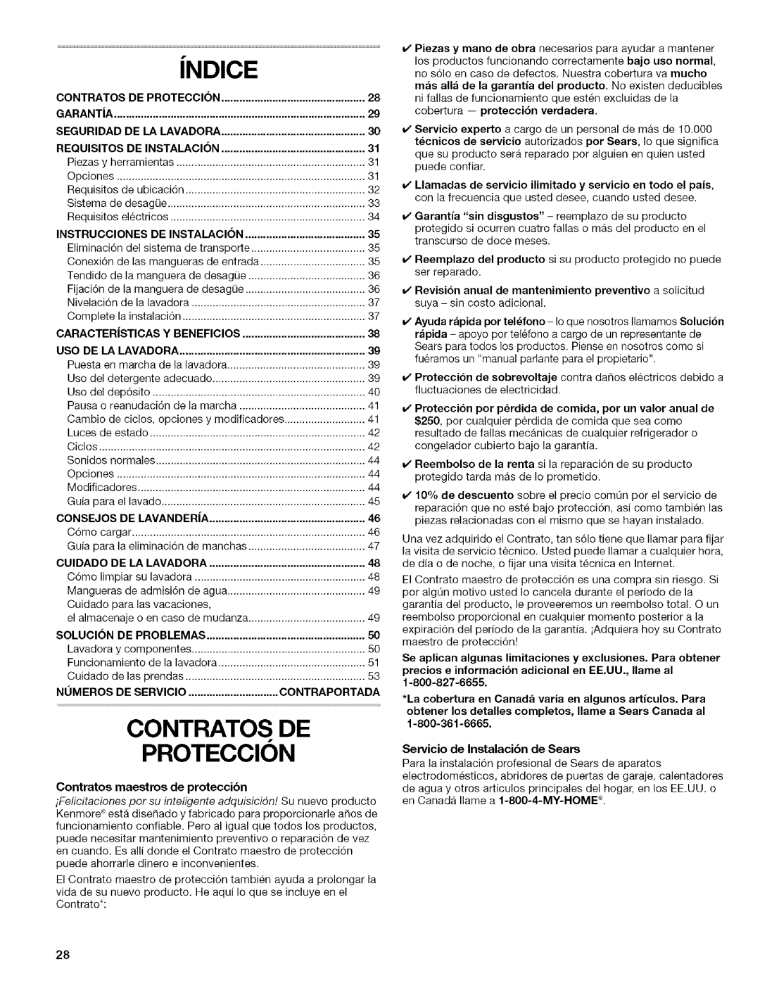 Kenmore 4753 manual Indice, INSTRUCClONES 