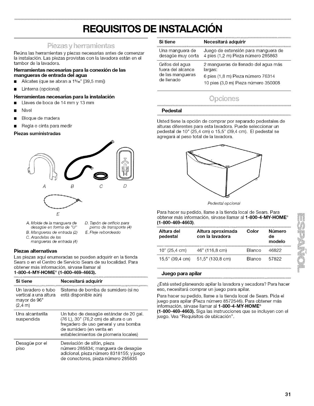 Kenmore 4753 manual Requisitos DE Instalacion 