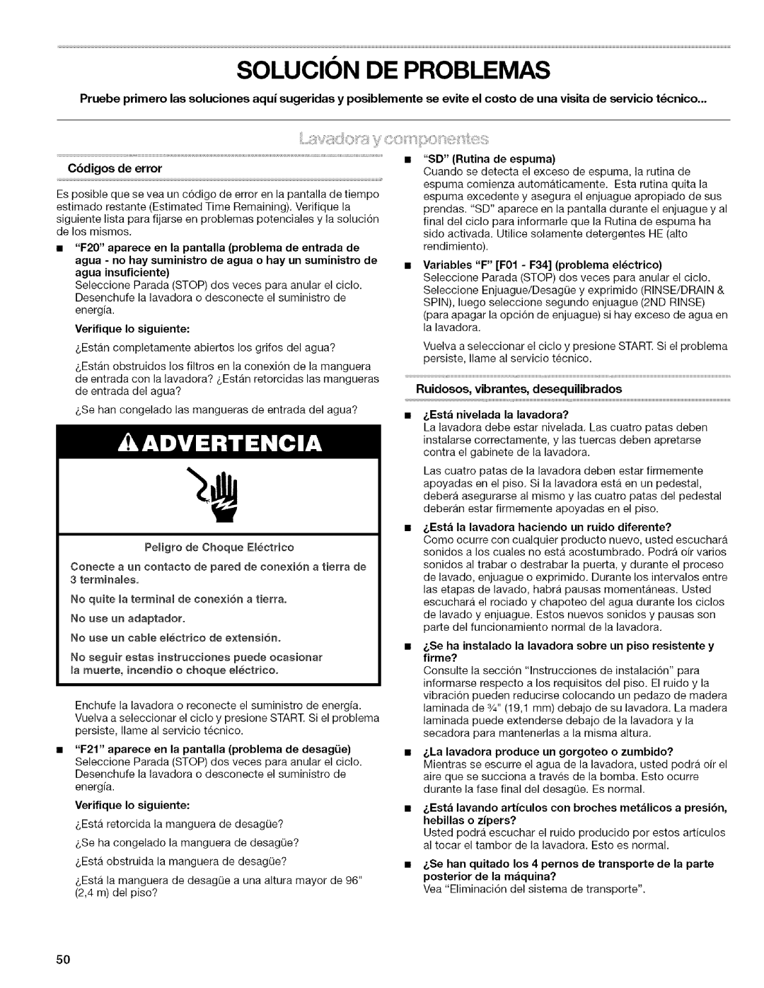 Kenmore 4753 De error, Aparece En la pantalla Problema de, Esta nivelada La lavadora?, Instrucciones, Ineendio, Zumbido? 