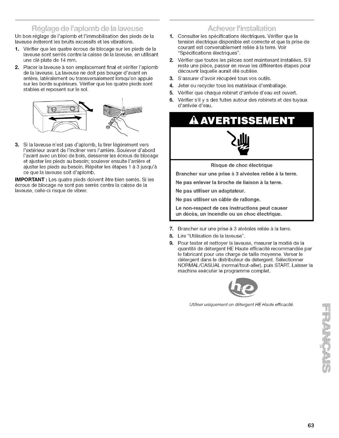 Kenmore 4753 manual Utfliser uniquement un dtergent HE Haute efficacit 