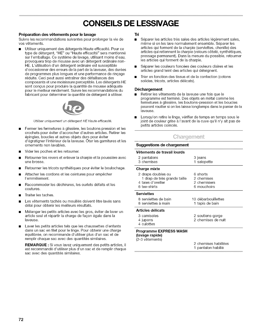 Kenmore 4753 manual Conseils DE Lessivage 