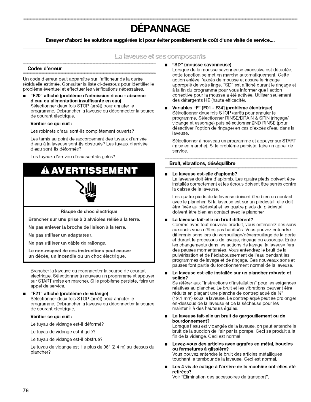 Kenmore 4753 manual Depannage 