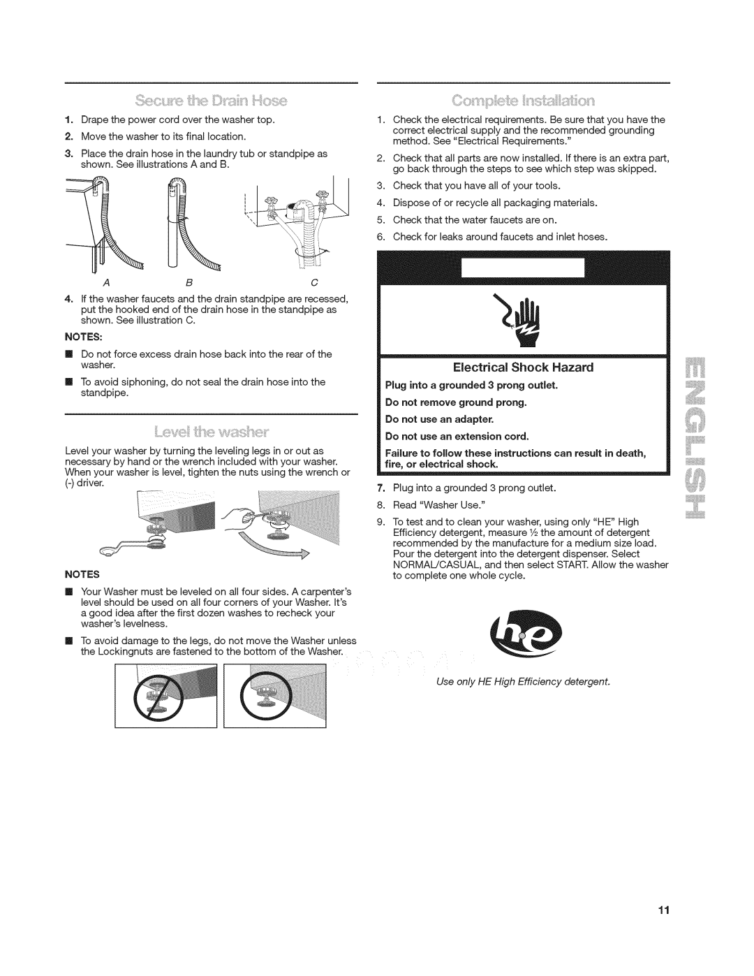 Kenmore 4900 manual Electrical Shock Hazard, Plug into a grounded 3 prong outlet 