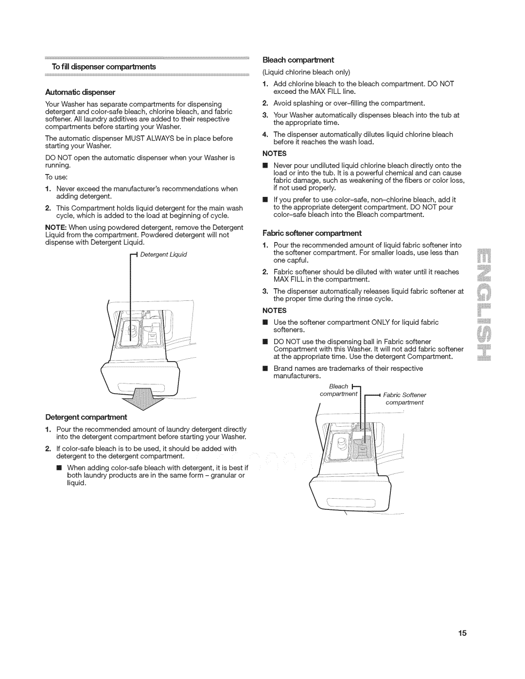 Kenmore 4900 manual AutomaSc dispenser, To fill dispenser compartments 