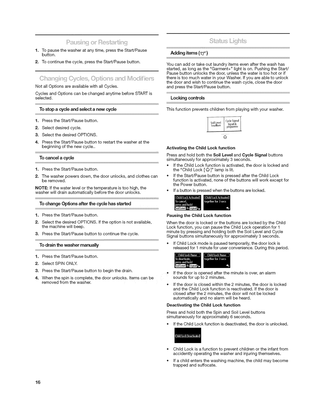 Kenmore 4900 manual Iis8!i,l,zSiiii0 ,i¸S!!!!iiiiiii@Si4il%qiiiiiii,!!!!iilili, To cancel a cycle, Locking conbols 