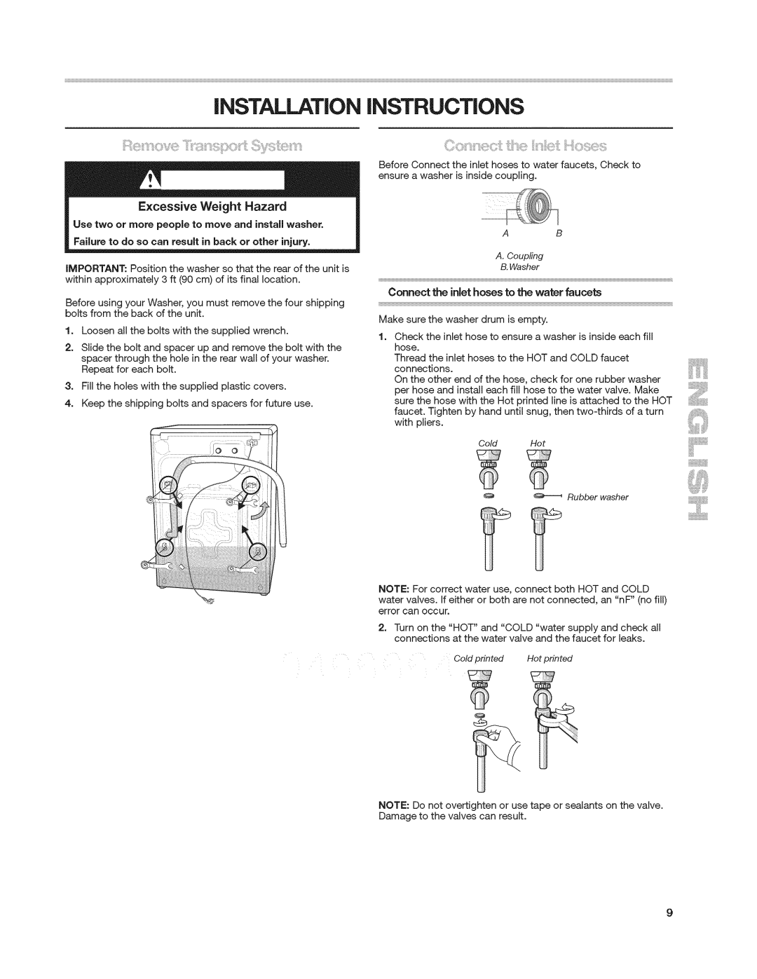 Kenmore 4900 manual INSTALLATiON iNSTRUCTiONS 