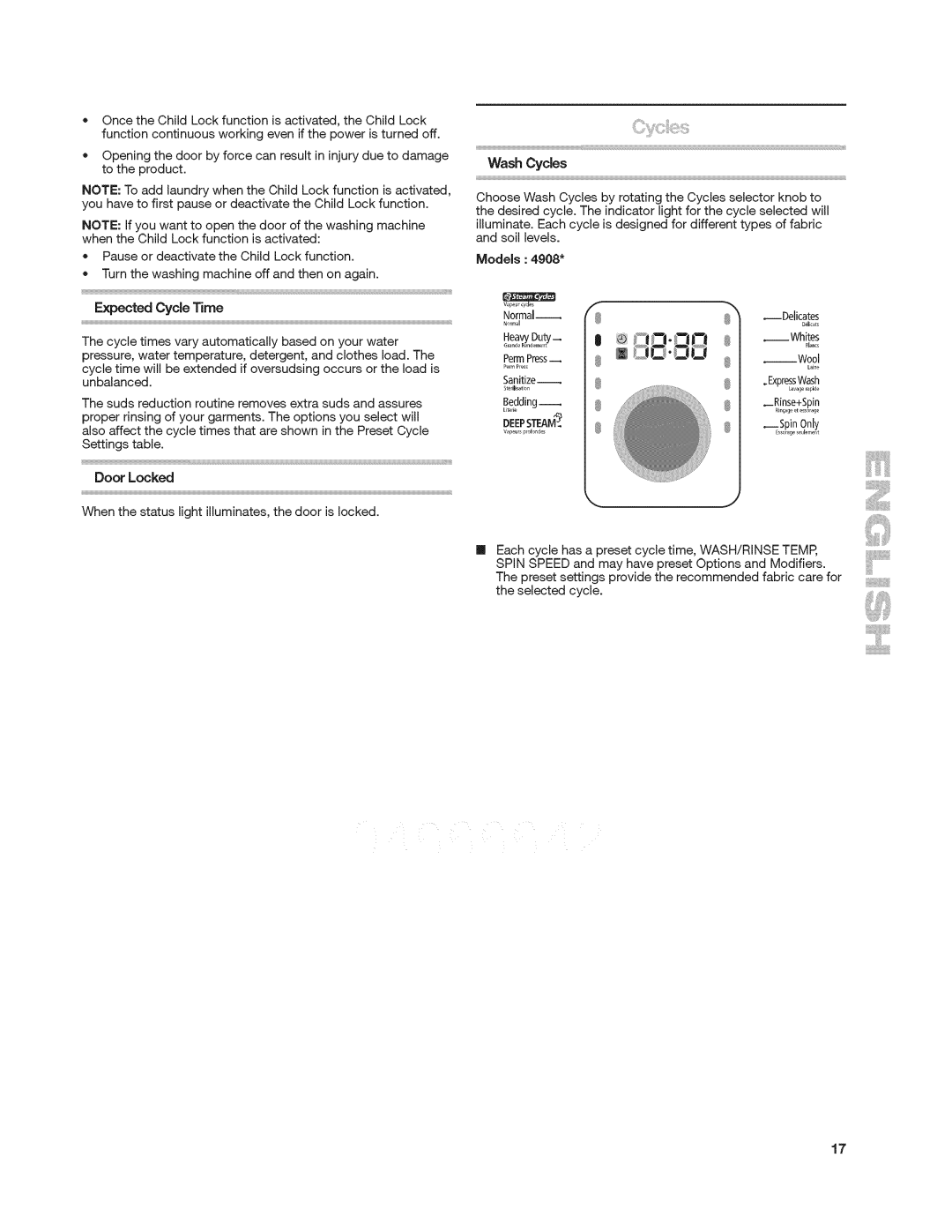 Kenmore 4908 manual Door Looked, Heavy Duty 