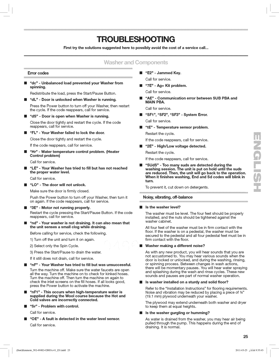 Kenmore 4908 manual Troubleshooting 