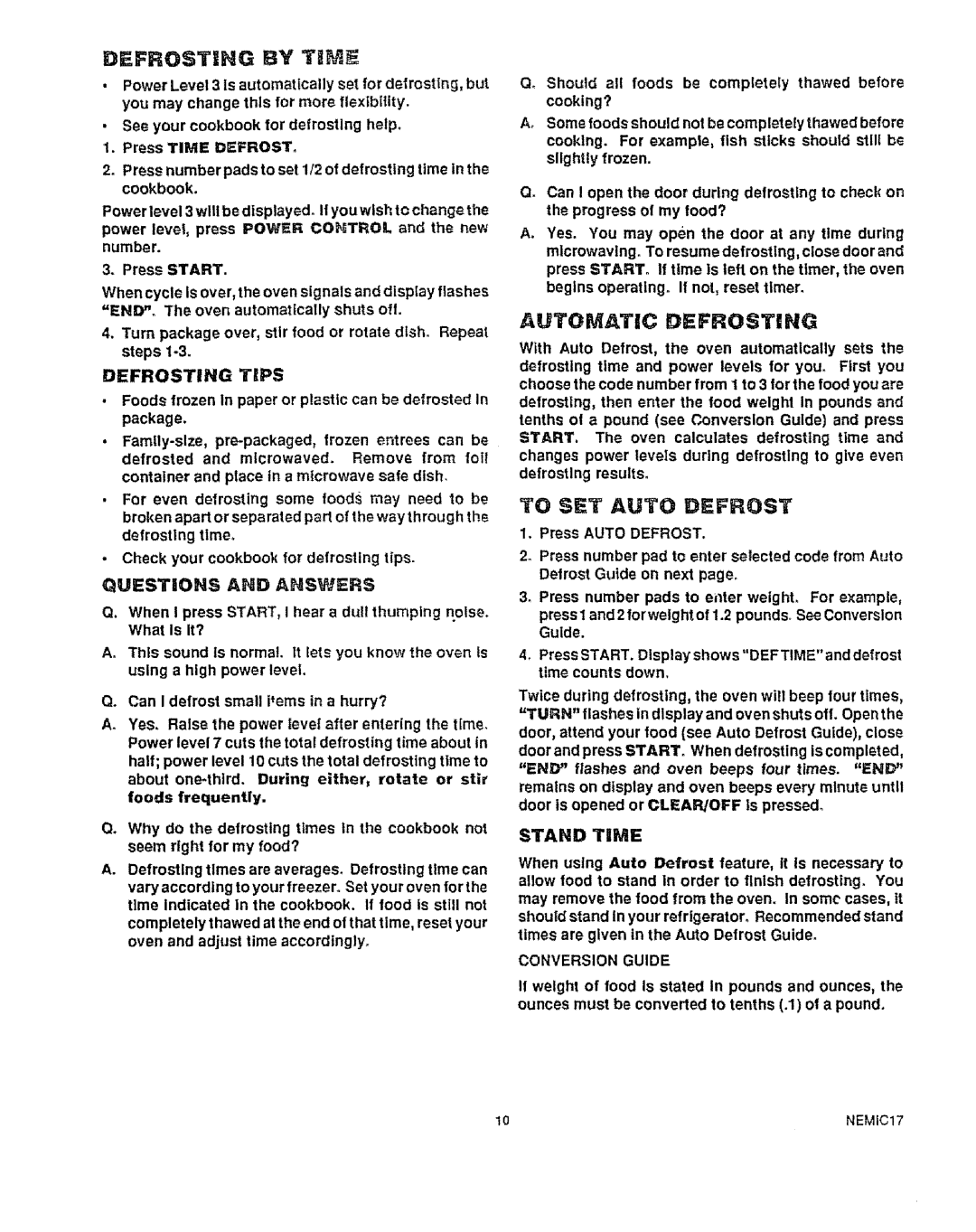 Kenmore 49425, 49429 manual Defrostng by TIM, To SET Auto Defrost, Defrosting TiPS, Conversion Guide 