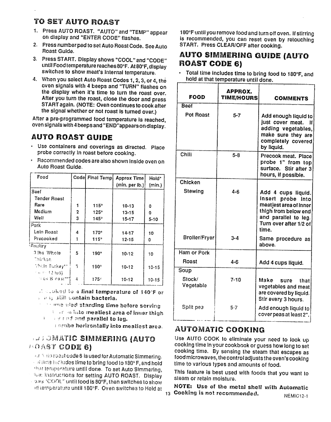 Kenmore 49429, 49425 manual To SET Auto Roast, Roast Code, Auto Roast Guide, Auto S!MERING Gijid Auto 