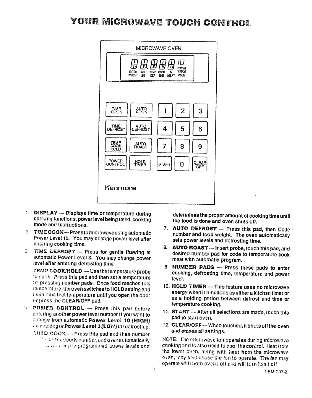 Kenmore 49429, 49425 manual Pow1. .o o %, Kenmore Dosplay .--Displays time or temperature during 