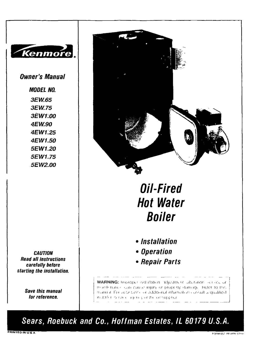 Kenmore 3EW.75, 4EW.90, 3E W.65, 5EW1.75, 5EW2.00, 5EWL.20, 4EW1.50 owner manual Off-Fired Hot Water Boiler 