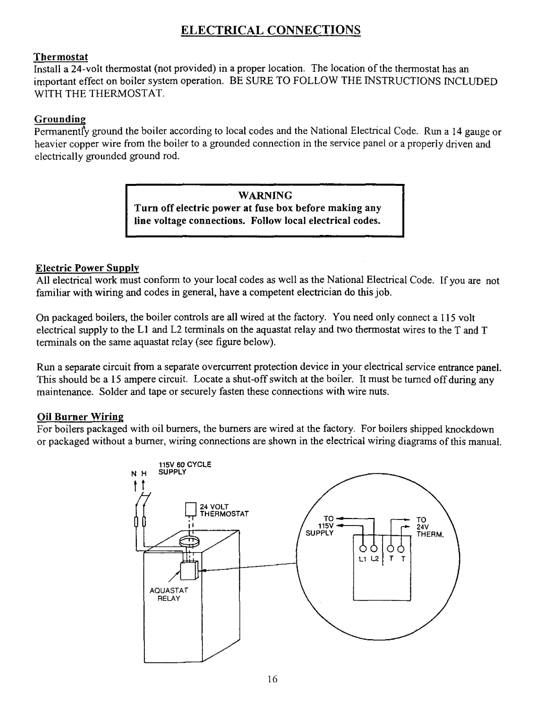 Kenmore 5EW2.00, 4EW.90, 3EW.75, 3E W.65, 5EW1.75, 5EWL.20, 4EW1.50 owner manual Electrical Connections, Thermostat 