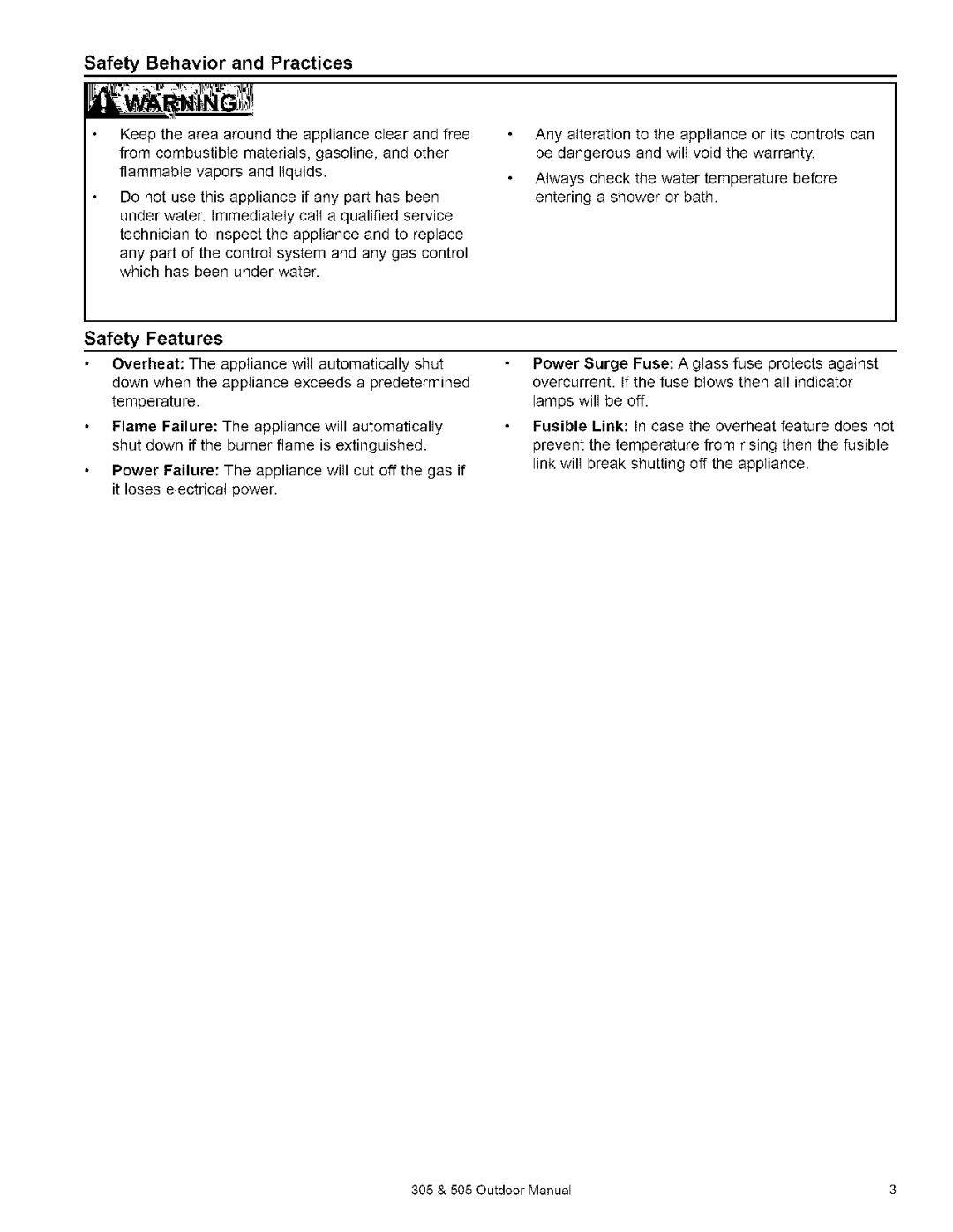 Kenmore 305, 505 owner manual Safety Behavior and Practices, Safety Features 