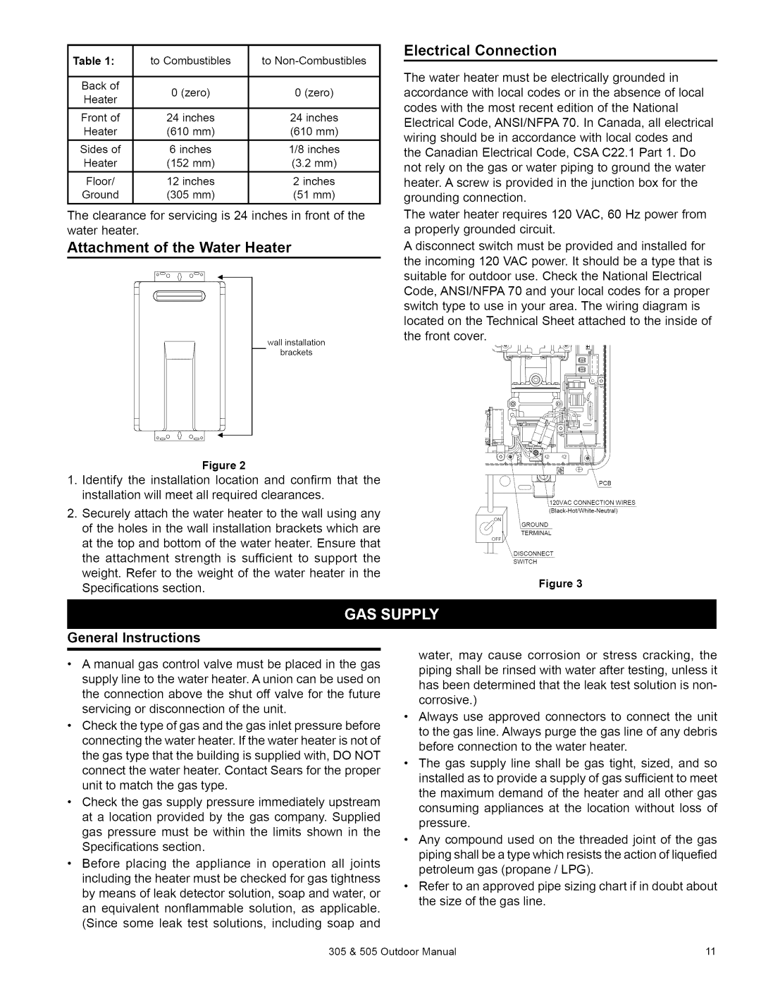 Kenmore 305, 505 owner manual i 120vAccoe,o22,RES..EcT, Attachment of the Water Heater, Electrical Connection 