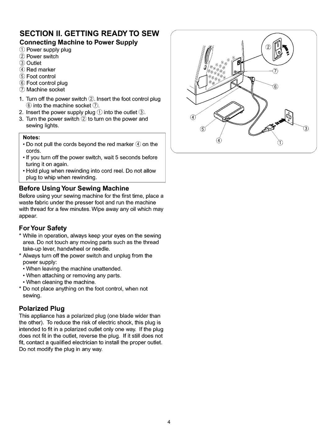 Kenmore 200, 519, 38, 010 owner manual Connecting Machine to Power Supply, Before UsingYour Sewing Machine 