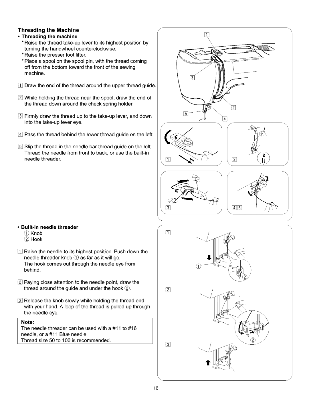 Kenmore 200, 519, 38, 010 owner manual Threading the Machine Threading the machine, Built-in needle threader 