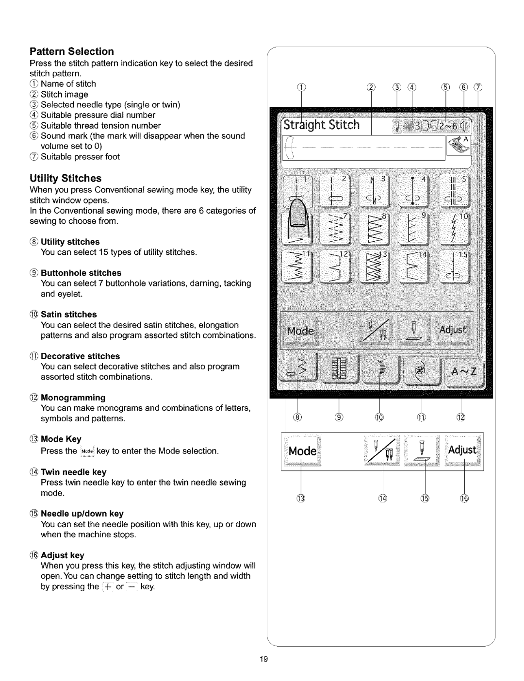 Kenmore 38, 519, 200, 010 owner manual Pattern Selection, Utility Stitches 