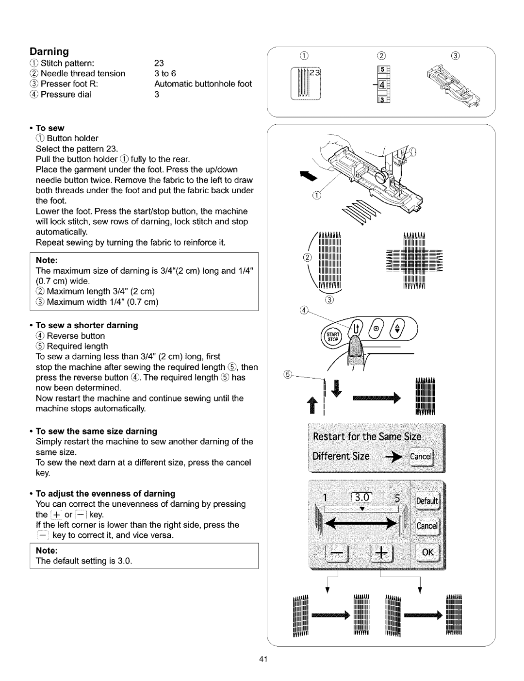 Kenmore 010, 519, 38, 200 owner manual Darning, To sew Button holder, To sew a shorter darning Reverse button Required length 