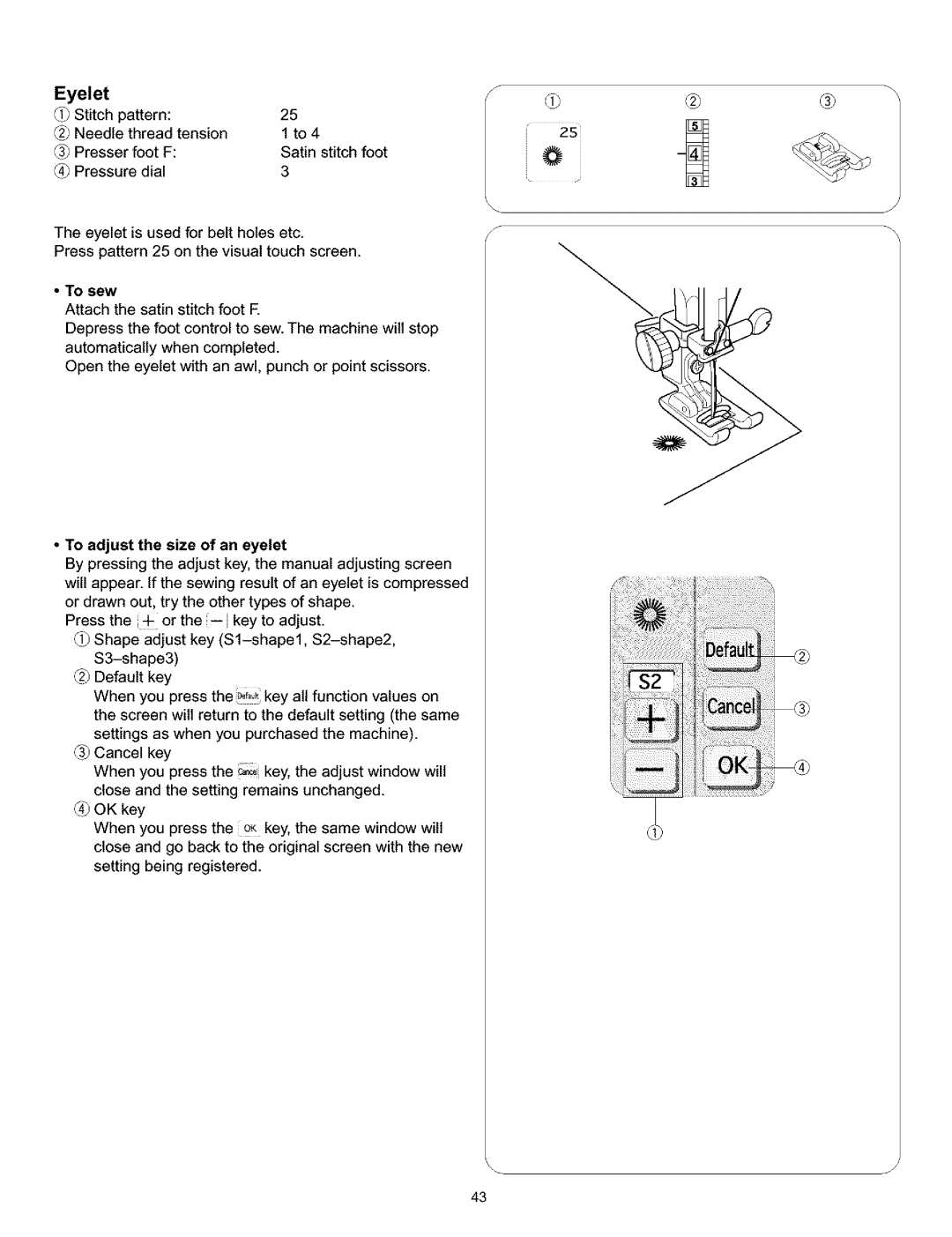 Kenmore 38, 519, 200, 010 owner manual Eyelet, To adjust the size of an eyelet 