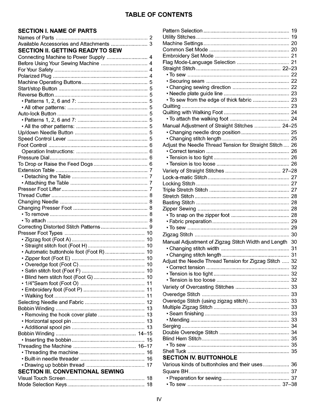 Kenmore 38, 519, 200, 010 owner manual Table of Contents 