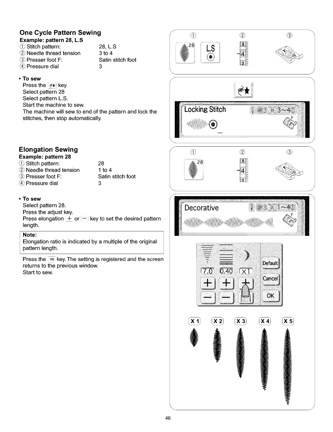 Kenmore 519, 38, 200, 010 owner manual One Cycle Pattern Sewing, Elongation Sewing 