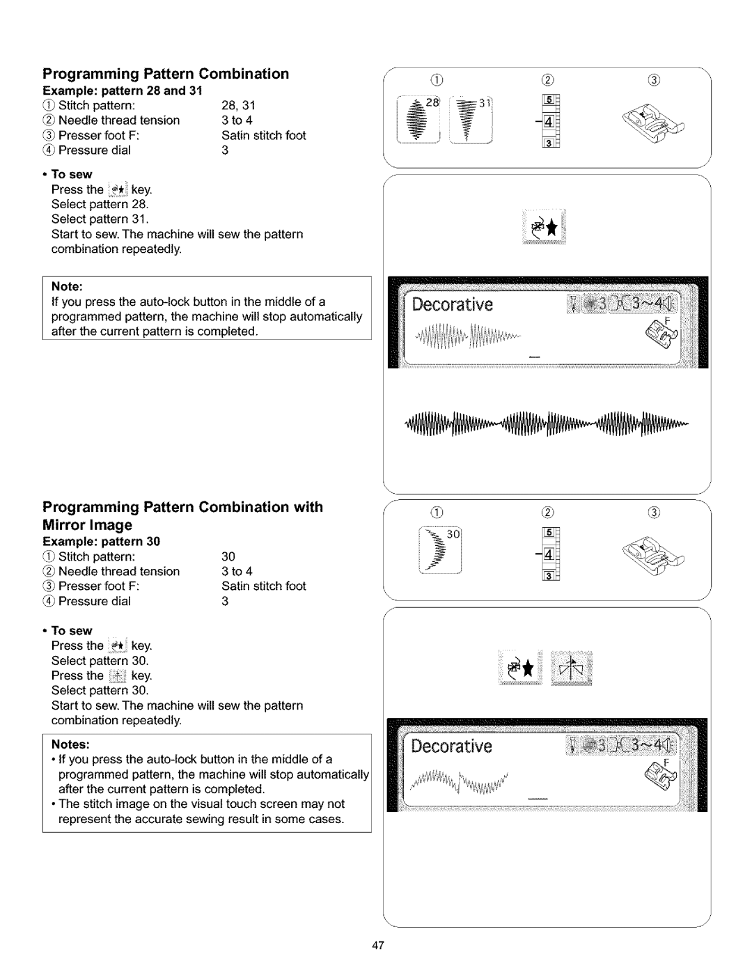 Kenmore 38, 519, 200 Programming Pattern Combination with Mirror Image, Programming Pattern Combination Example pattern 28 