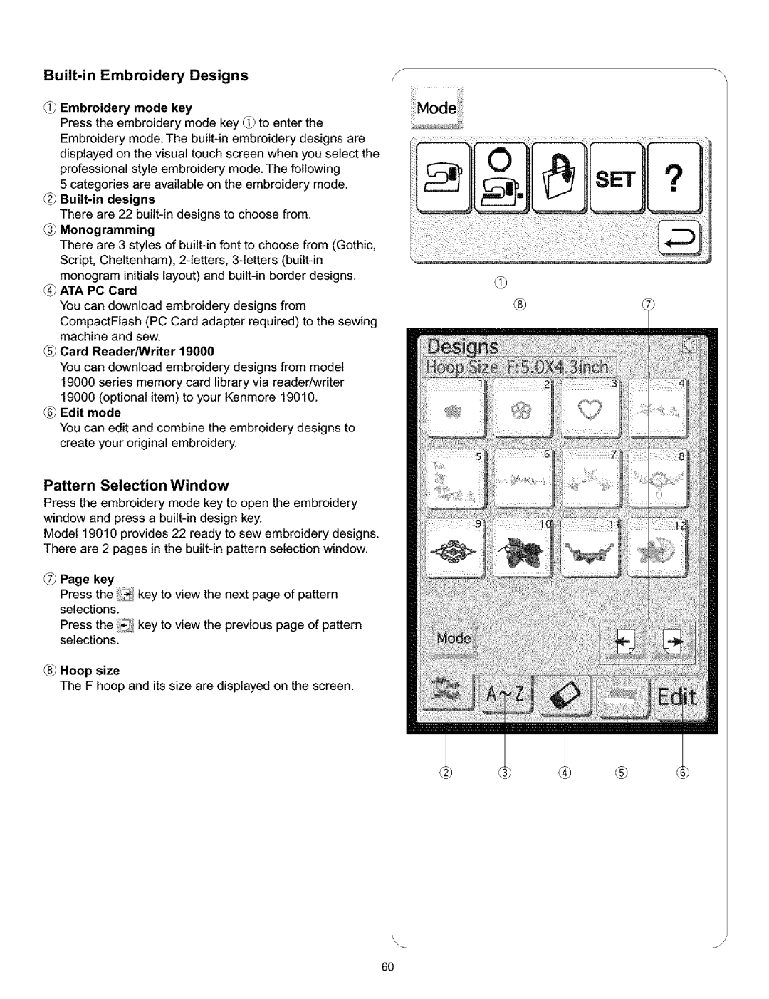 Kenmore 200, 519, 38, 010 owner manual Built-in Embroidery Designs 