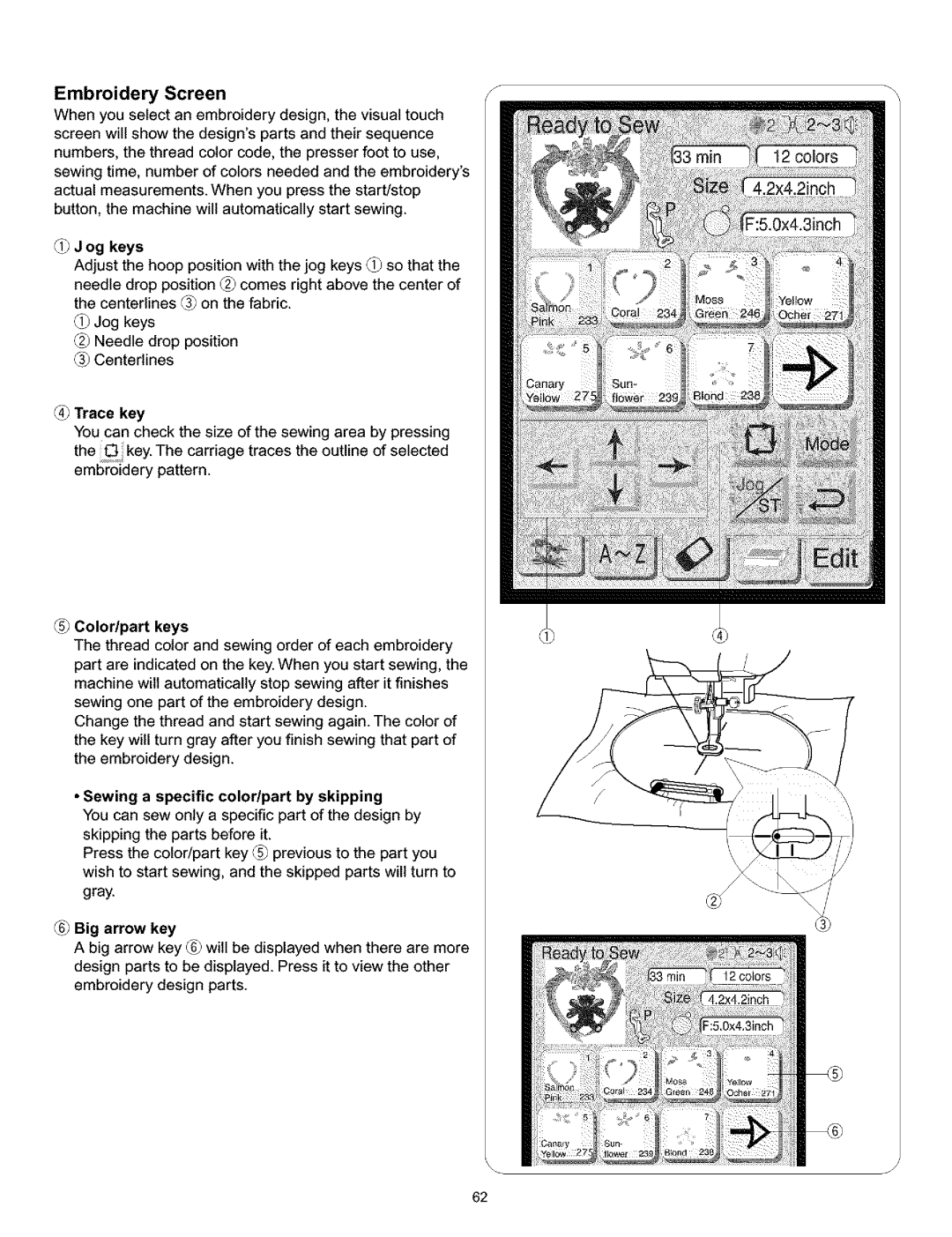 Kenmore 519, 38, 200, 010 owner manual Embroidery Screen 