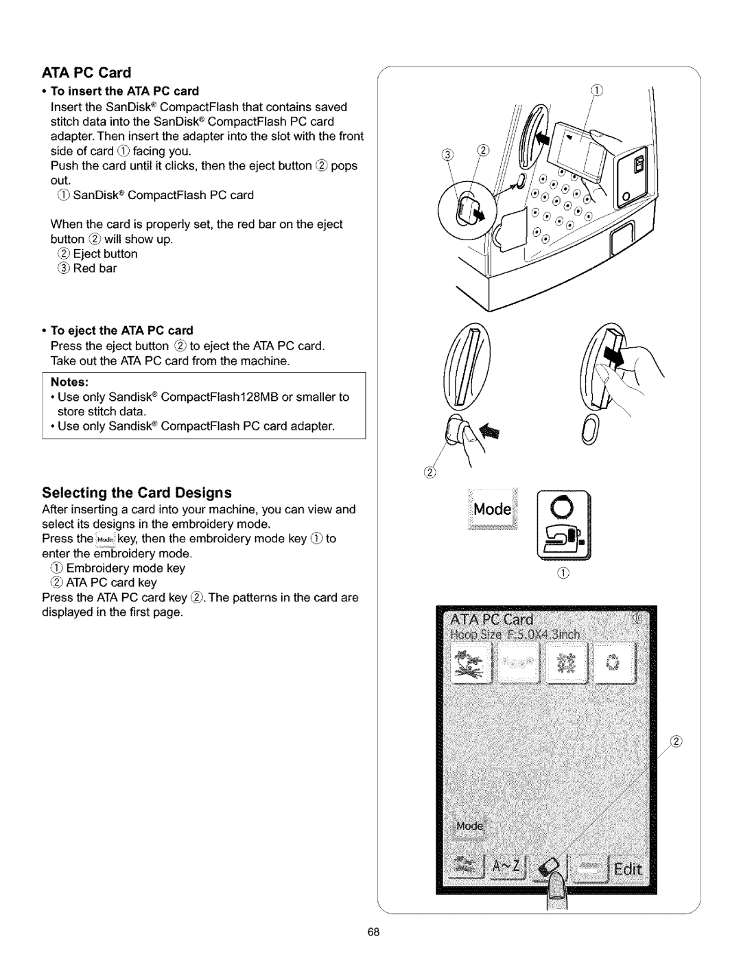 Kenmore 200, 519, 38, 010 ATA PC Card, Selecting the Card Designs, To insert the ATA PC card, To eject the ATA PC card 