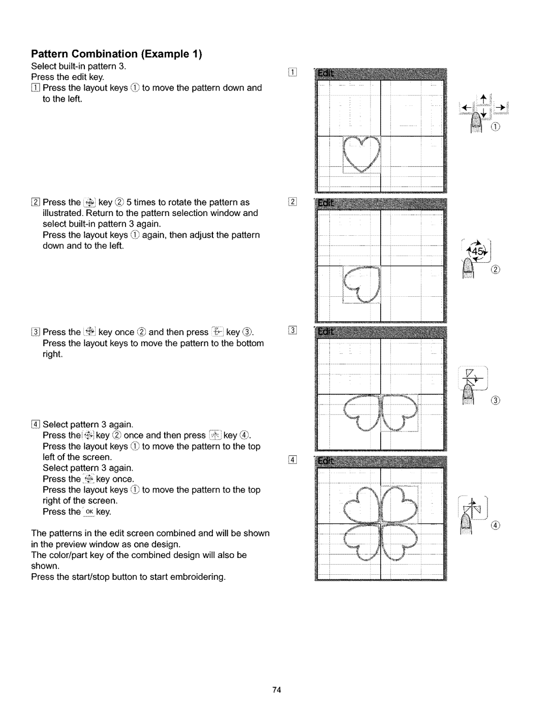 Kenmore 519, 38, 200, 010 owner manual Ih ff, Pattern Combination Example 