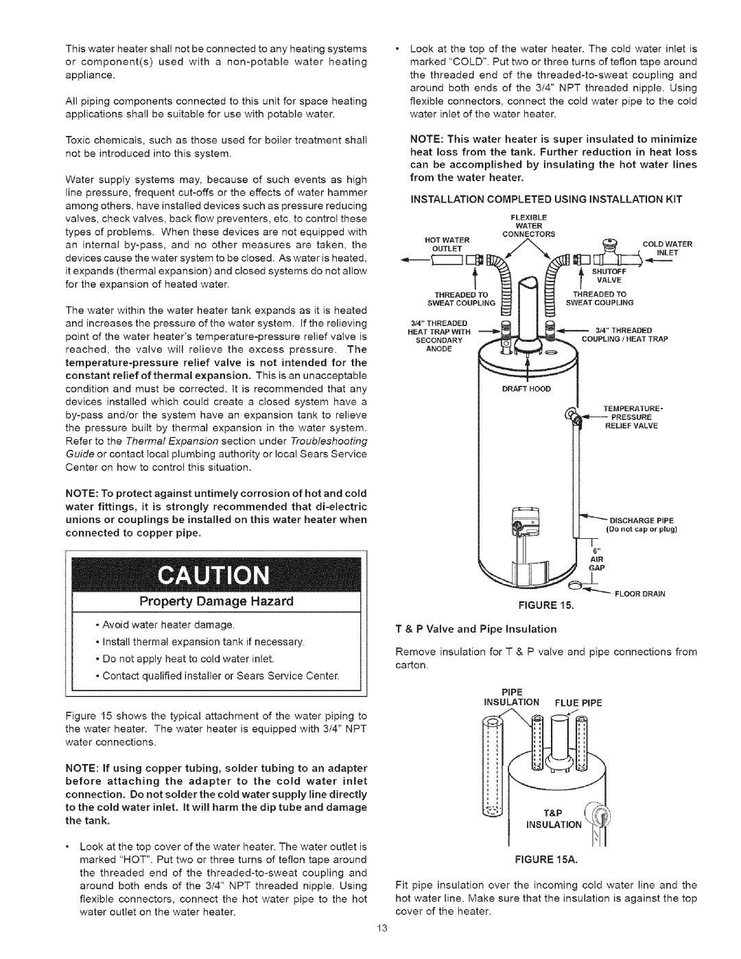 Kenmore 334, 530 Notbeintroducedintothissystem, LookatthetopofthewaterheaterThecoldwaterinletis, Property Damage Hazard 