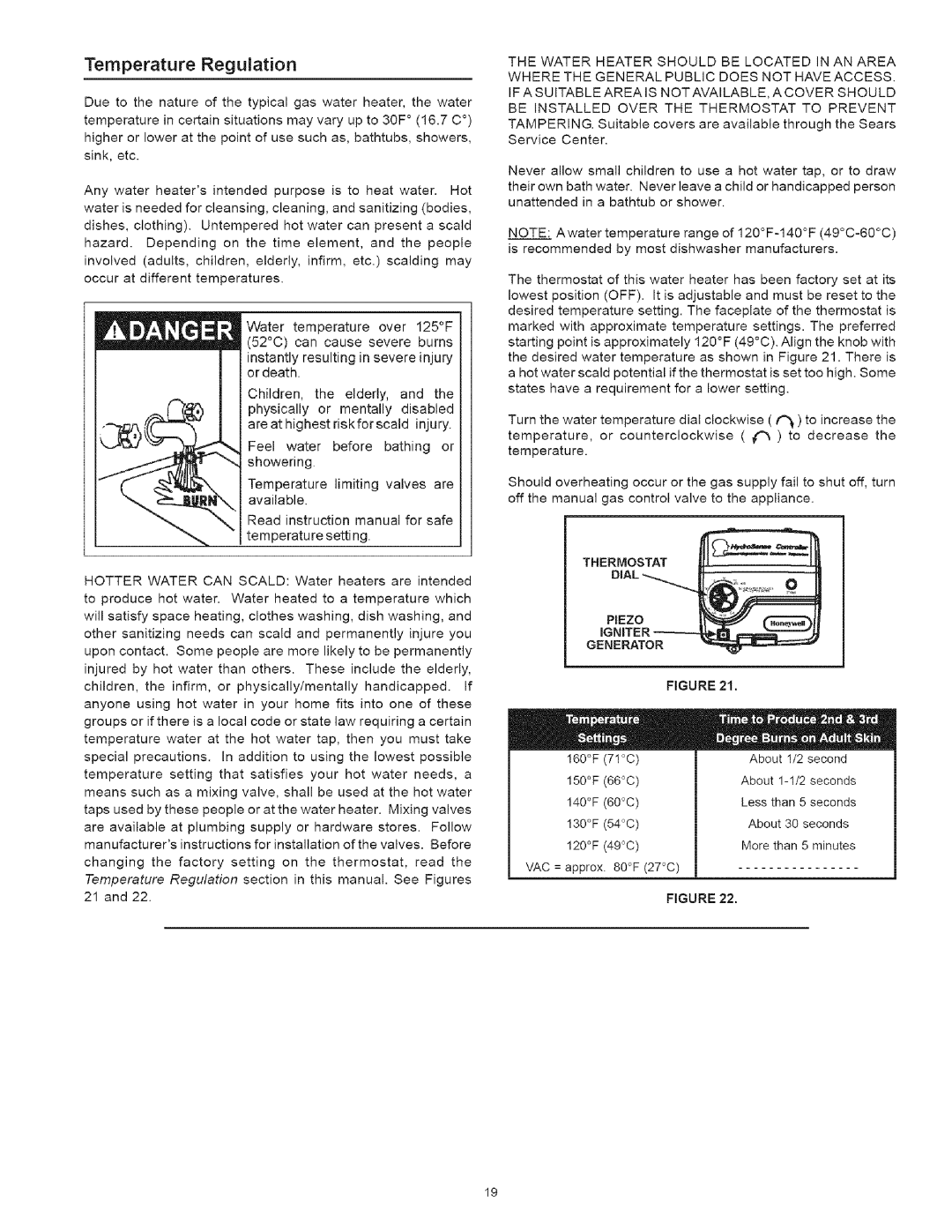 Kenmore 334, 530 owner manual Temperature Regulation, Thermostat, Generator 