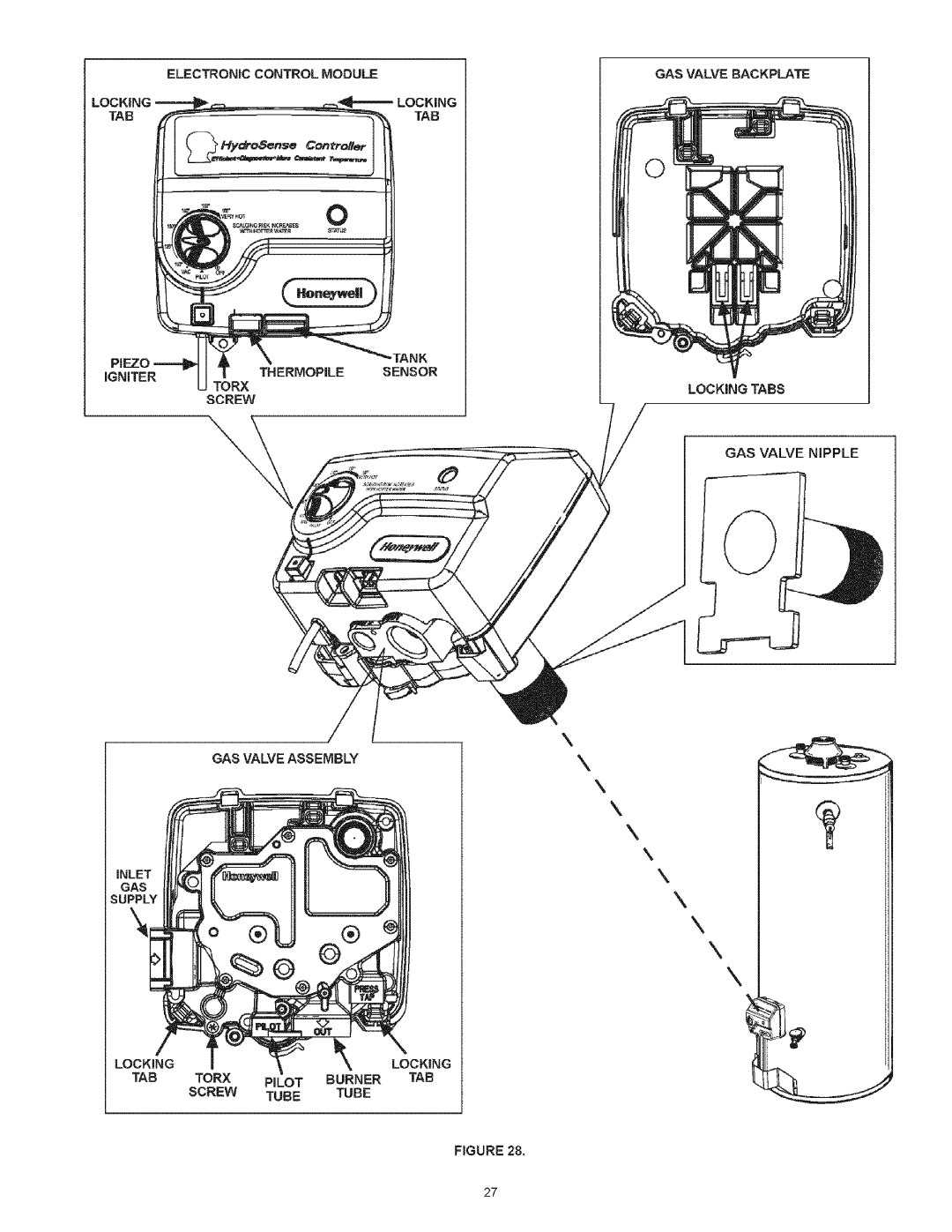 Kenmore 334, 530 owner manual GAS Valve Backplate, Locking TAB Tank Thermopile Sensor Torx, Screw 