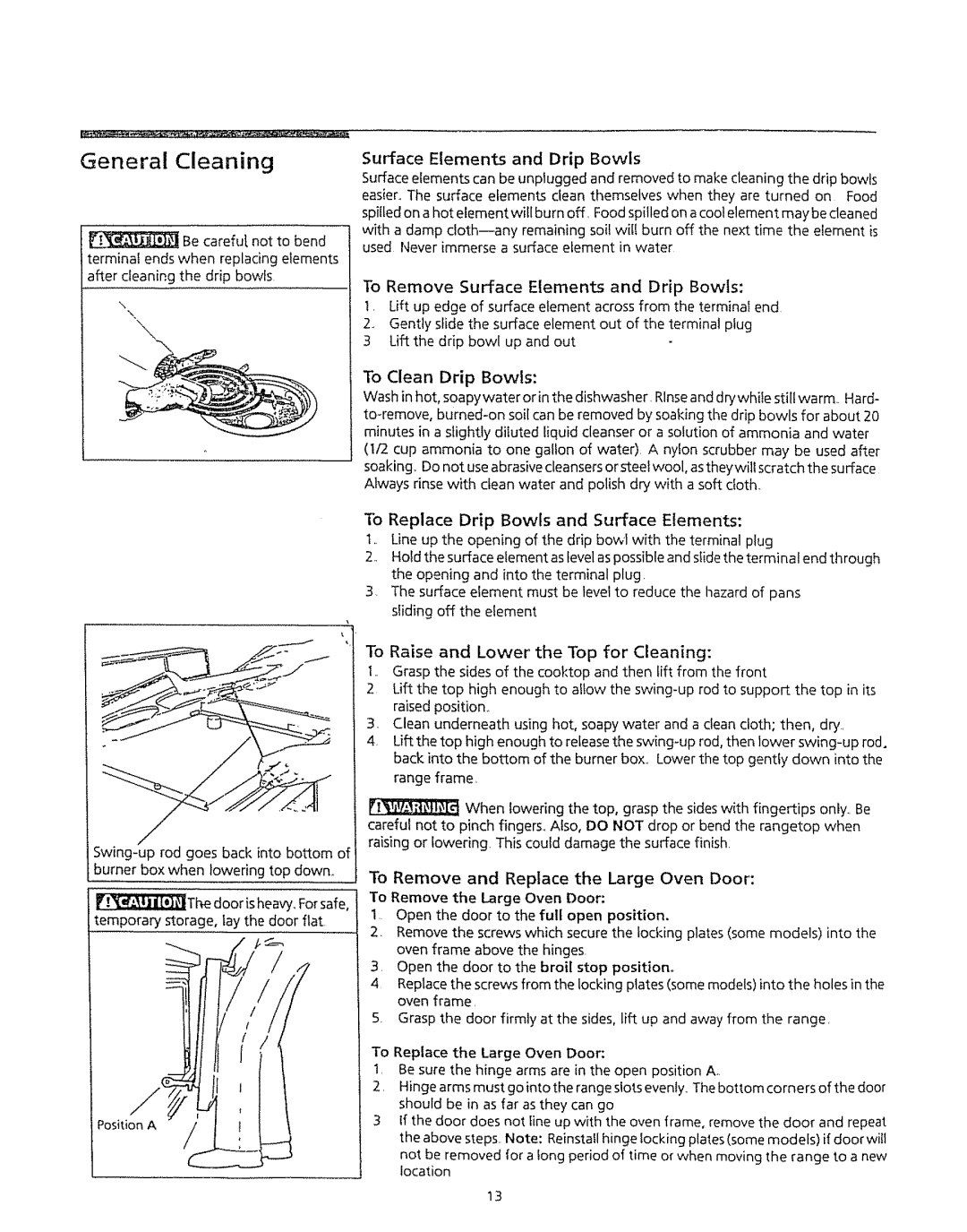 Kenmore 5303304549 General Cleaning, To Replace Drip Bowls and Surface Elements, To Raise and Lower the Top for Cleaning 