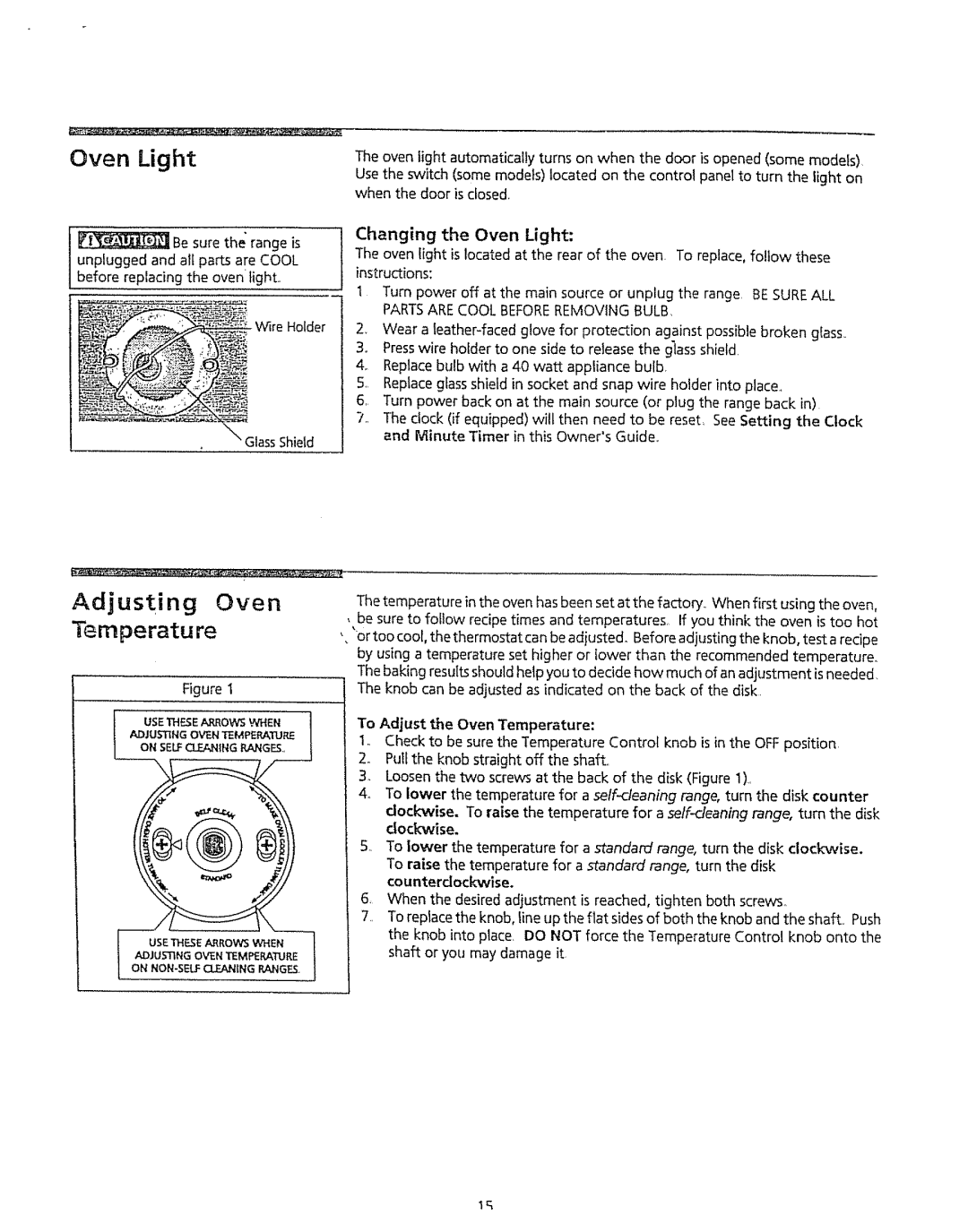 Kenmore 5303304549 manual Oven Light, Adjusting Oven Temperature, Instructions 