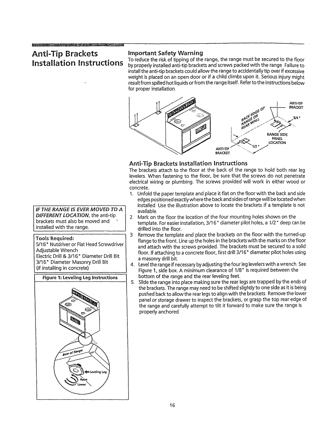 Kenmore 5303304549 manual Anti-Tip Brackets Installation Instructions, If the Range is Ever Moved to a 