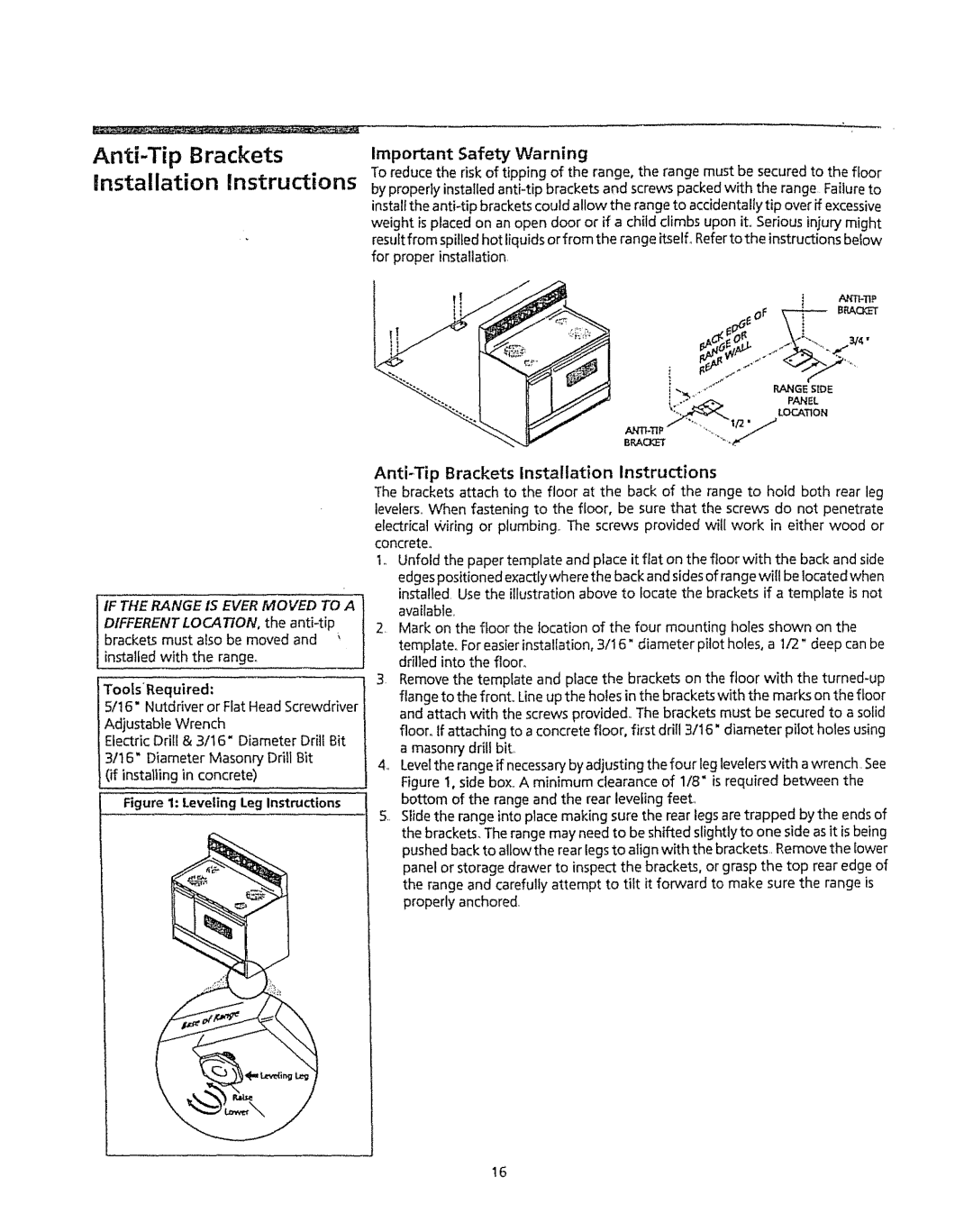 Kenmore 5303304549 manual Anti-TipBrackets Installation Instructions, If The Range Is Ever Moved To A 