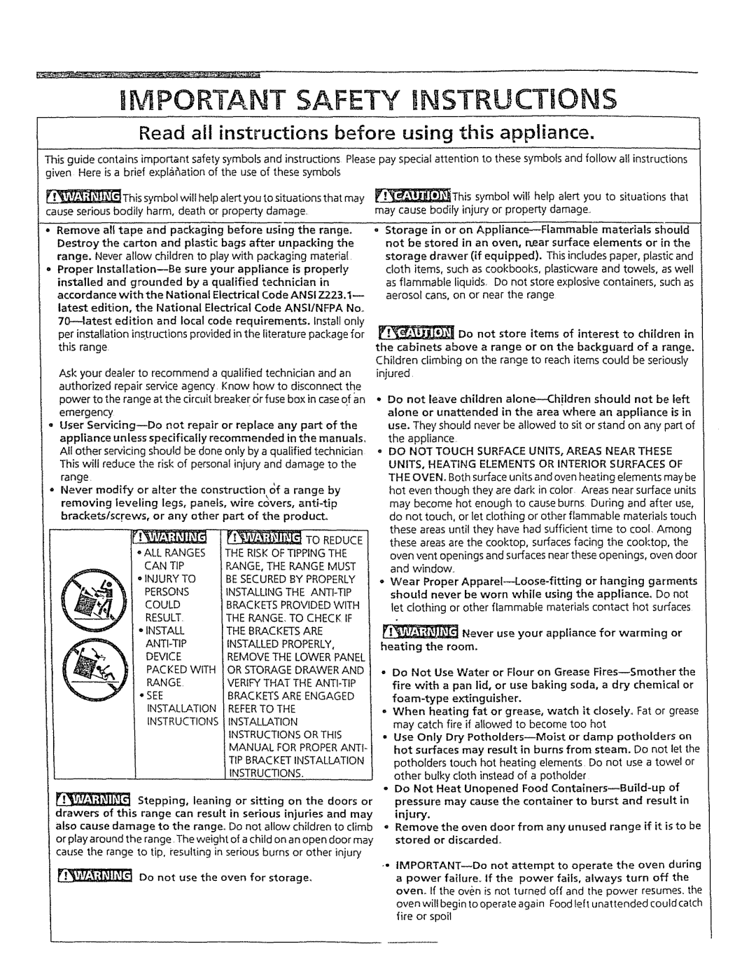 Kenmore 5303304549 manual Bmportant Safety Instructions, Read all instructions before using this appliance 