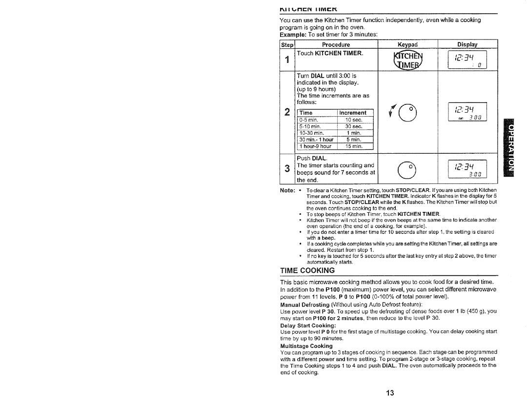 Kenmore 565.60582, 565.60589, 565.60584 manual Time Cooking, StepProcedure Touch Kitchen Timer, KeypadDisplay, Increment 