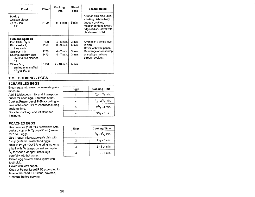 Kenmore 565.60582, 565.60589, 565.60584 manual TiME Cooking Eggs, Scrambled Eggs, Poached Eggs 