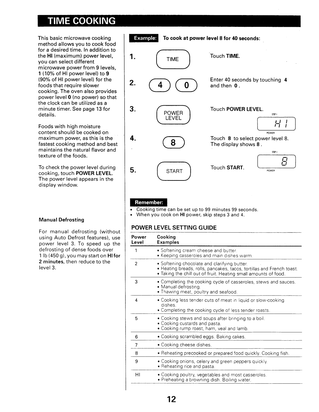 Kenmore 565.66101690 owner manual Power Level 