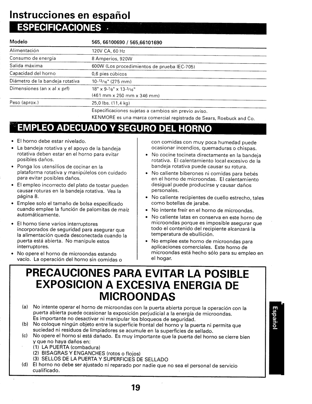 Kenmore 565.66101690 owner manual Precauciones Para Evitar LA Posible 