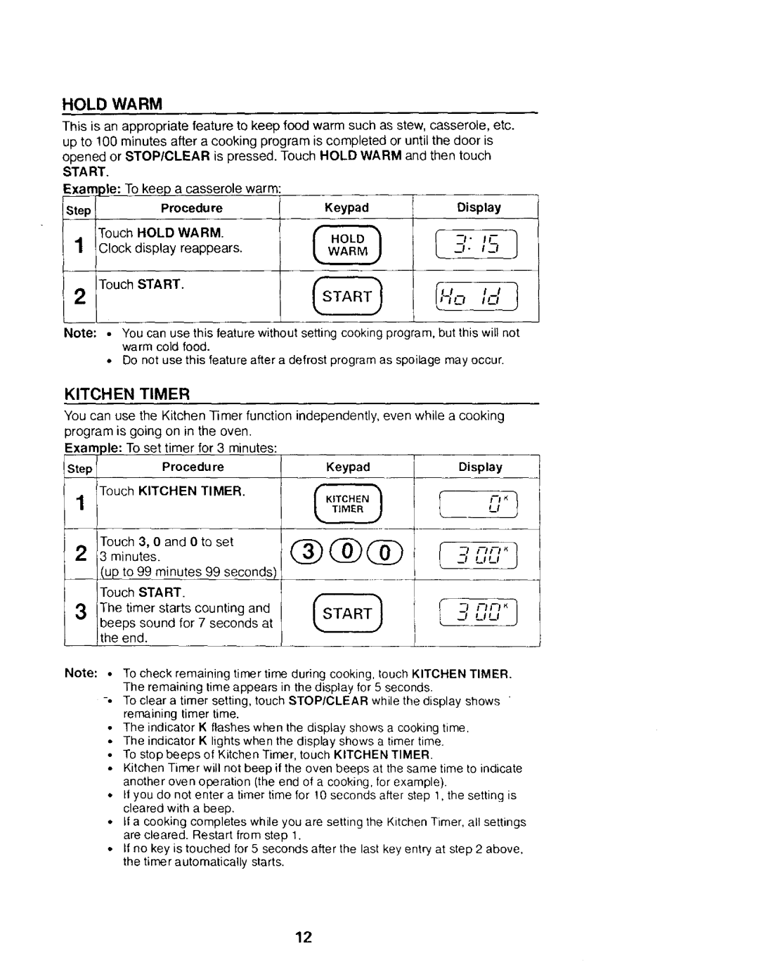 Kenmore 565.68420, 565.68421, 565.68301, 565.68300 owner manual Hold Warm, Kitchen Timer 