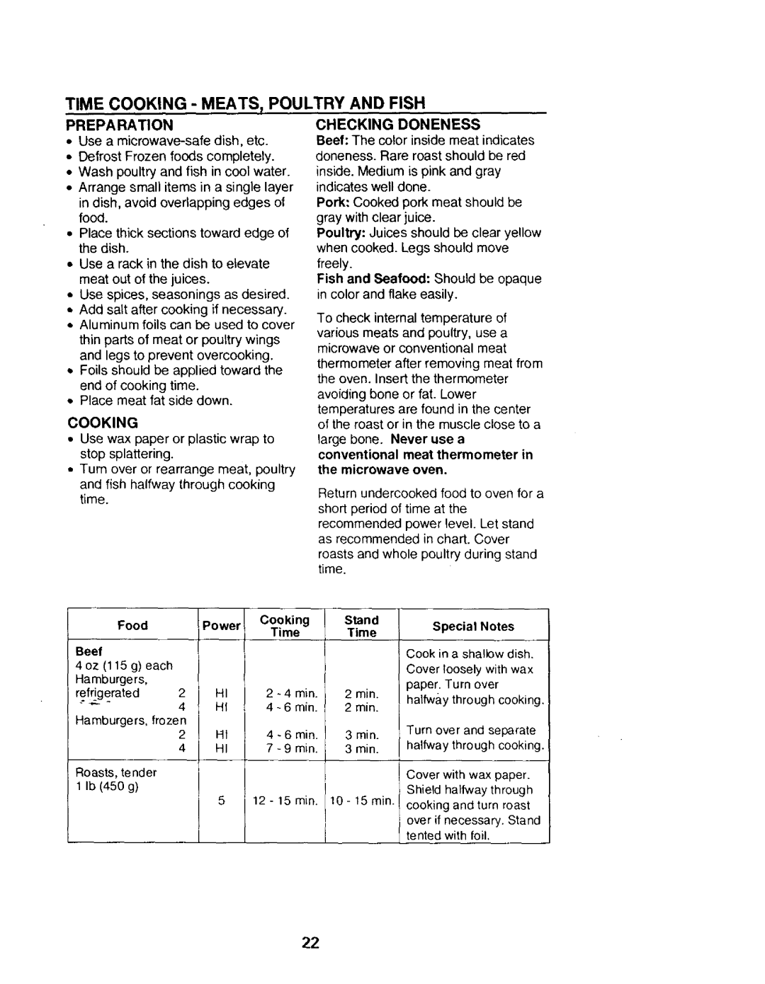 Kenmore 565.68301, 565.68420, 565.68421, 565.68300 owner manual Preparation, Checking Doneness, Food, Cooking Stand Time 