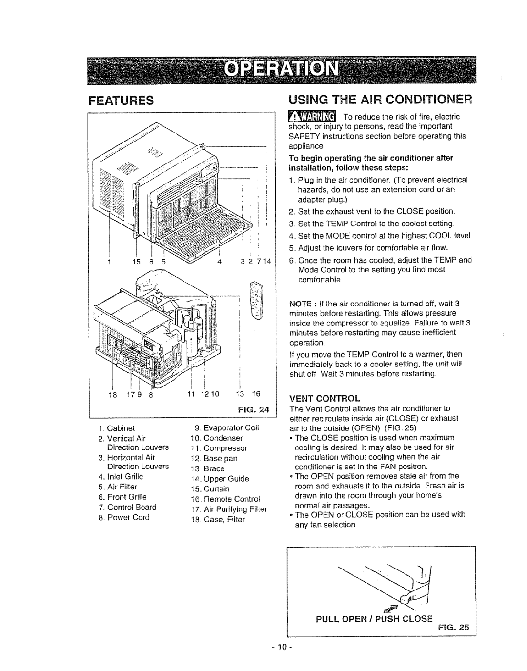 Kenmore 580. 72089 owner manual Features, Using the AIR CONDgTIONER 