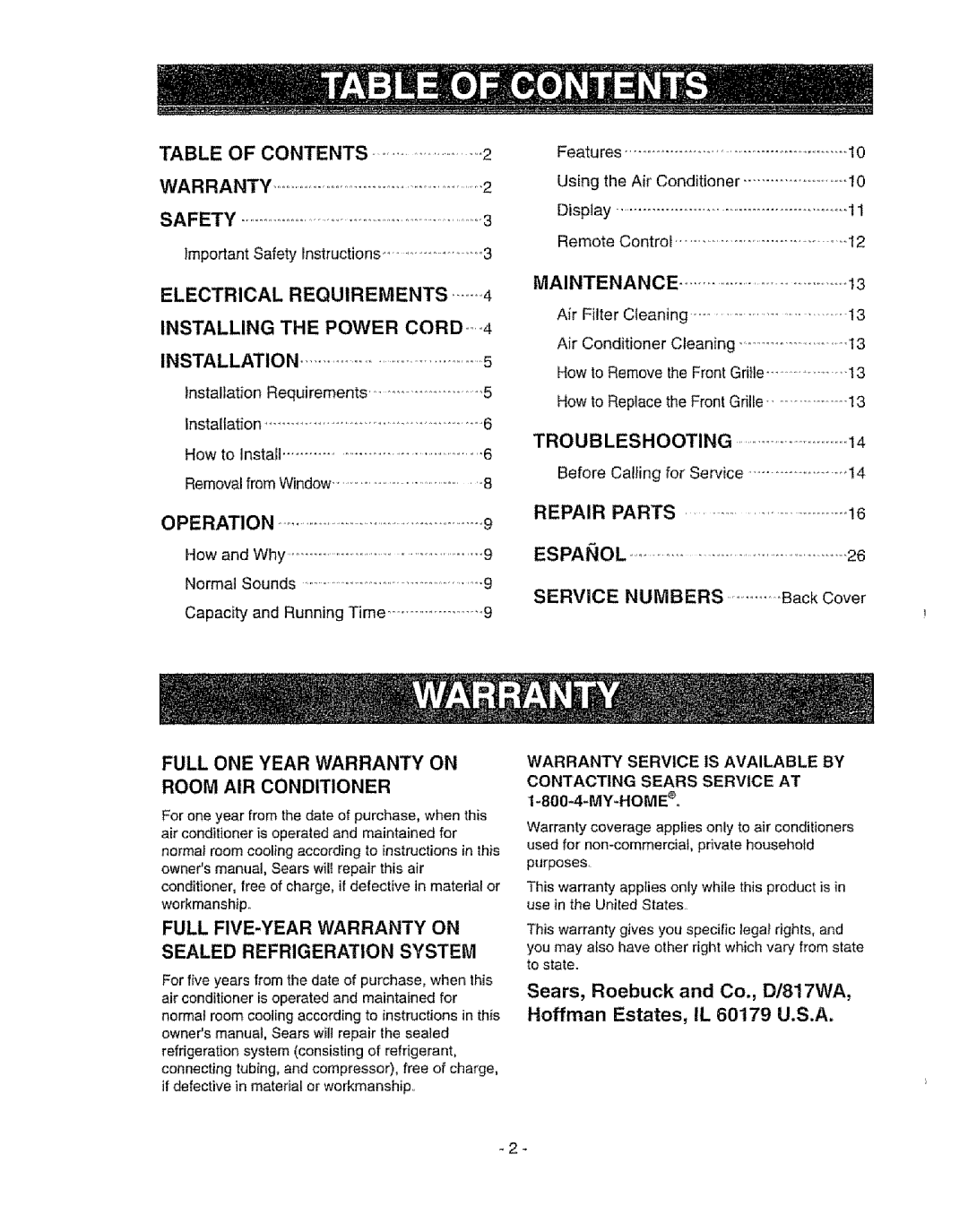 Kenmore 580. 72089 owner manual Full FIVE-YEAR Warranty on Sealed Refrigeration System 