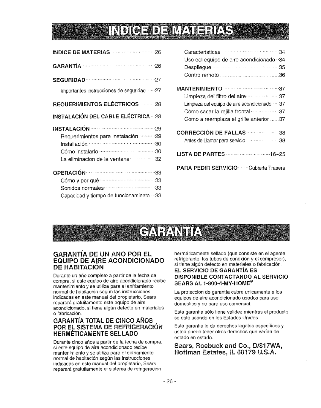 Kenmore 580. 72089 Indice DE Materias Garanta Seguridad, Requerimientos Elictricos, DE Fallas, Lista, Para Pedir 