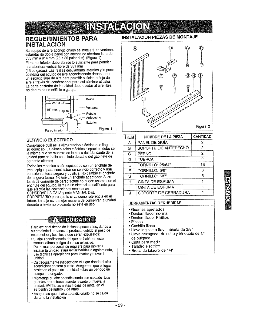 Kenmore 580. 72089 Tnstalacion, INSTALACI6N Piezas DE Montaje, Cantidad, Soporte DE Antepecho Perno Tuerca, Deadura 